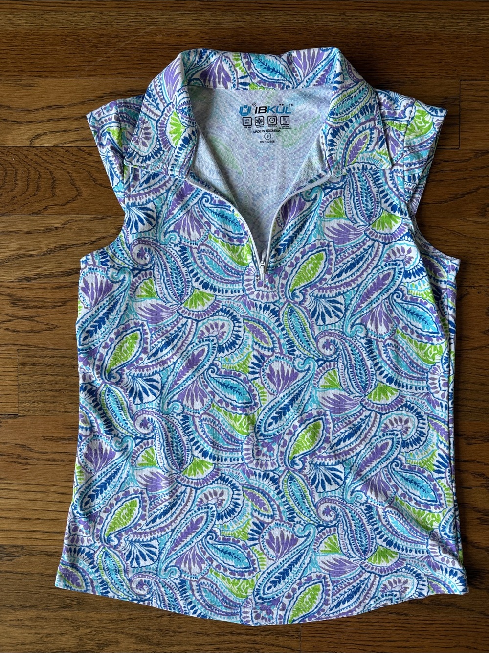 IBKUL Sleeveless Zip Polo in Blue, Purple & Lime & White